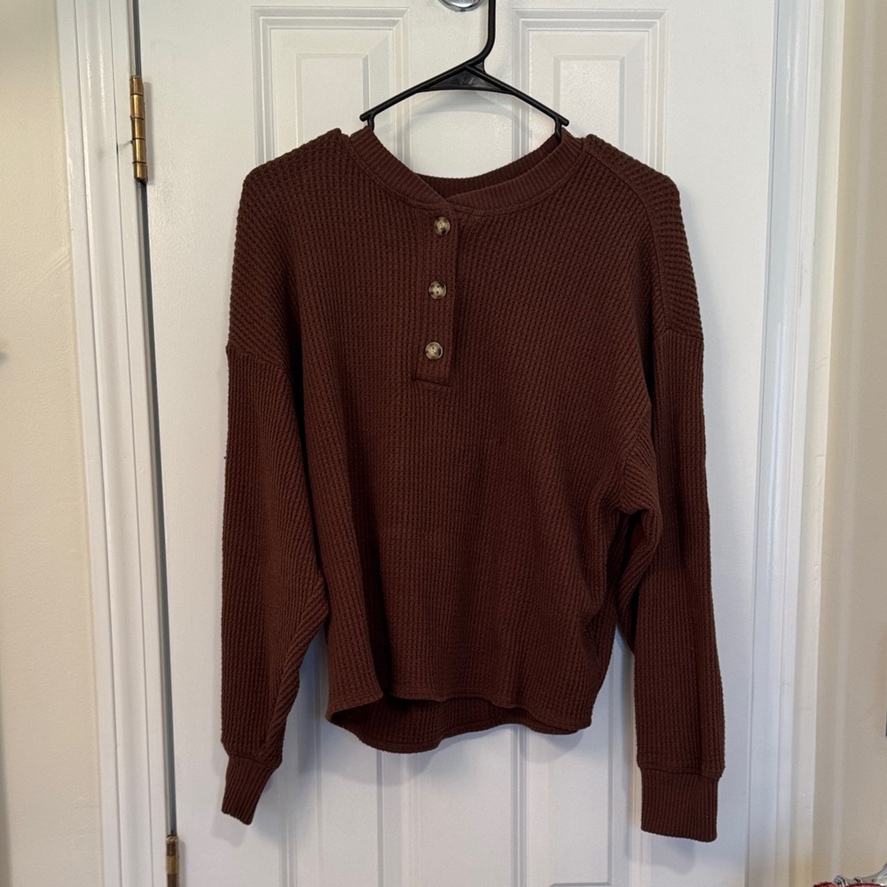 Old Navy Cozy Brown Waffle Knit Henley Sweater
